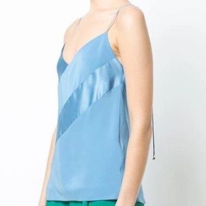 $595 Sz 4 Prabal Gurung Blue Silk Camisole Cami Tie Back Blouse Top